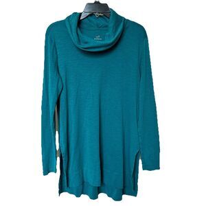 J Jill Top Cowl Neck Tunic Women’s Med Pima Cotton Long Sleeve Green Knit Preppy